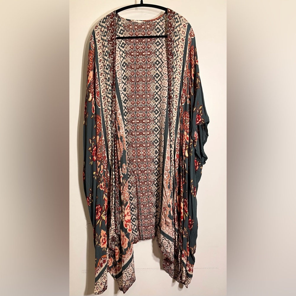 Gypsy love Green, Red, and Pink Floral Kimono Open Cardigan